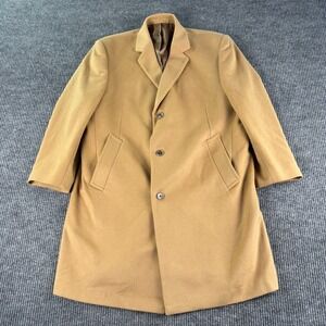 Vintage Jean Paul Germain Camel Hair Coat Men 46S Brown 3 Button Overcoat